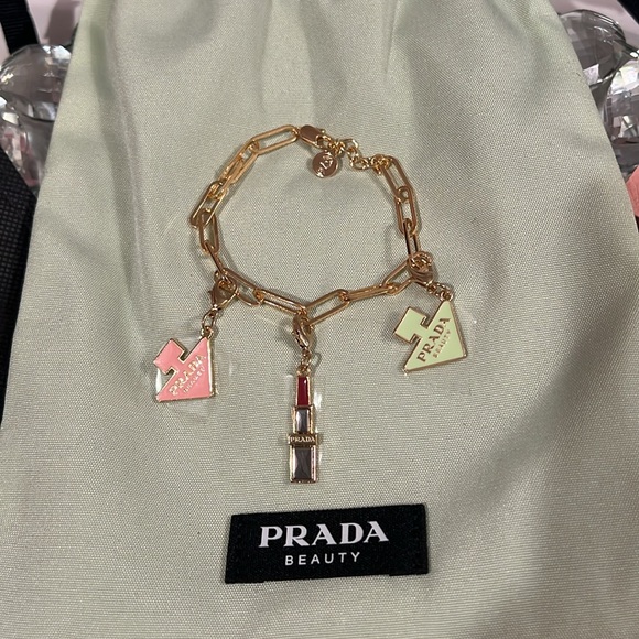 Prada Gold and Pink Charm Bracelet with Pouch & Sample - Picture 8 of 9